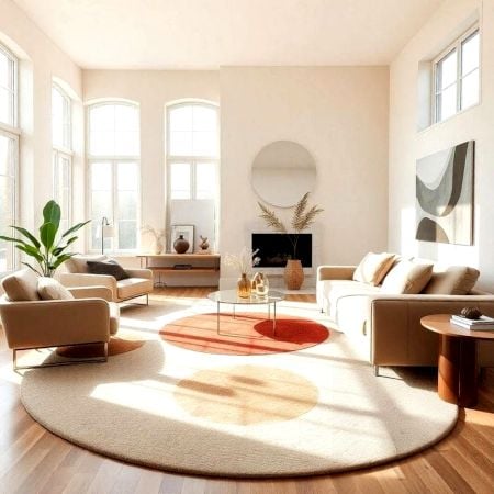 Handcrafted Round Neutral Circle Living Room Rug